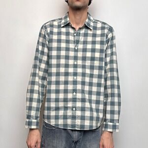 Patagonia Mens Organic Cotton Buffalo Check Button Down Shirt Teal White Medium